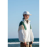Unisex Jacket Retro Patchwork Contrast Color Loose Stand-up Collar Jacket